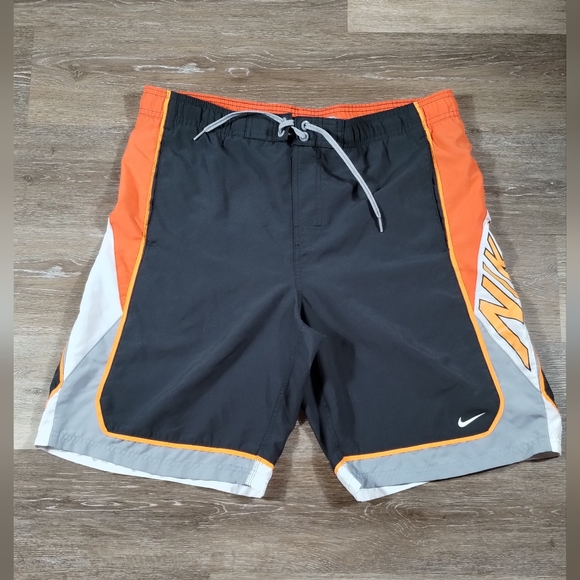 Nike Bathing Suit Men M Adult Orange Swim Trunks Swoosh Logo Basic Beach - Picture 2 of 16